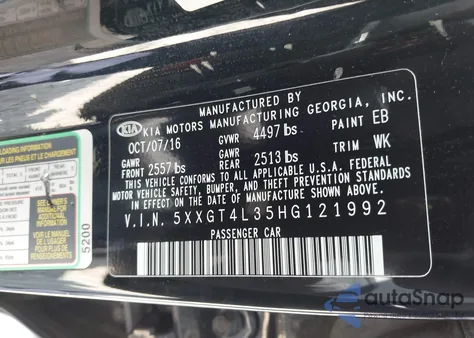 2017 Kia Optima Lx z USA, uszkodzony, nr VIN 5XXGT4L35HG121992